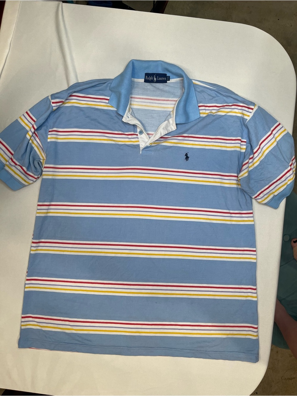 Polo by Ralph Lauren Light Blue Polo with Red, Yellow & White Stripes